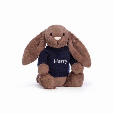 Jellycat Bashful Fudge Bunny with Navy Jumper USA | 83765NSLC